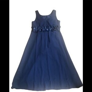 David’s Bridal Girl Navy Beaded Chiffon Midi Dress Sleeveless Size 14 Wedding